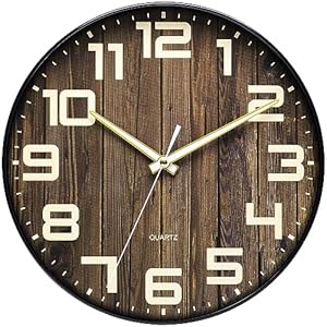 NUOVO 12 Inch Wooden Round Wall Clock Silent & Non-Ticking Retro Large Number Wall Clock Operated for Living Room Bedroom Kitchen(30 cm/ 12″)