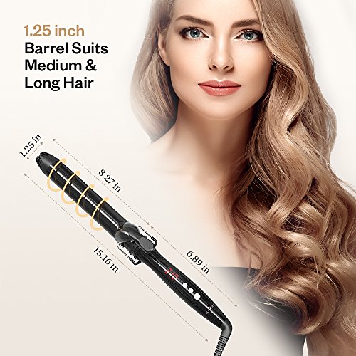 Anjou Curling Iron, 1.25 inch Hair Curler Curling Wand with Anti-scalding Insulated Tip, Ceramic Tourmaline Coating with LCD Diaplay(250 °F to 430 °F, Glove and Curl Clips Included)