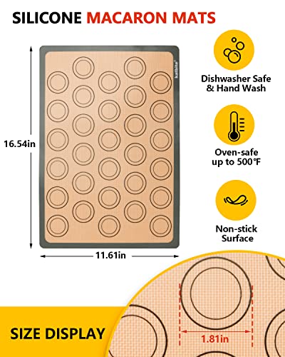 Macaron Silicone Baking Mats, Katbite Silicone Macaroons Baking Mat Set of 2 Half Sheet (11 5/8" x 16 1/2") Reusable & Nonstick Macarons Baking Supplies Silicone Bakeware Mats for Macarons Cookies