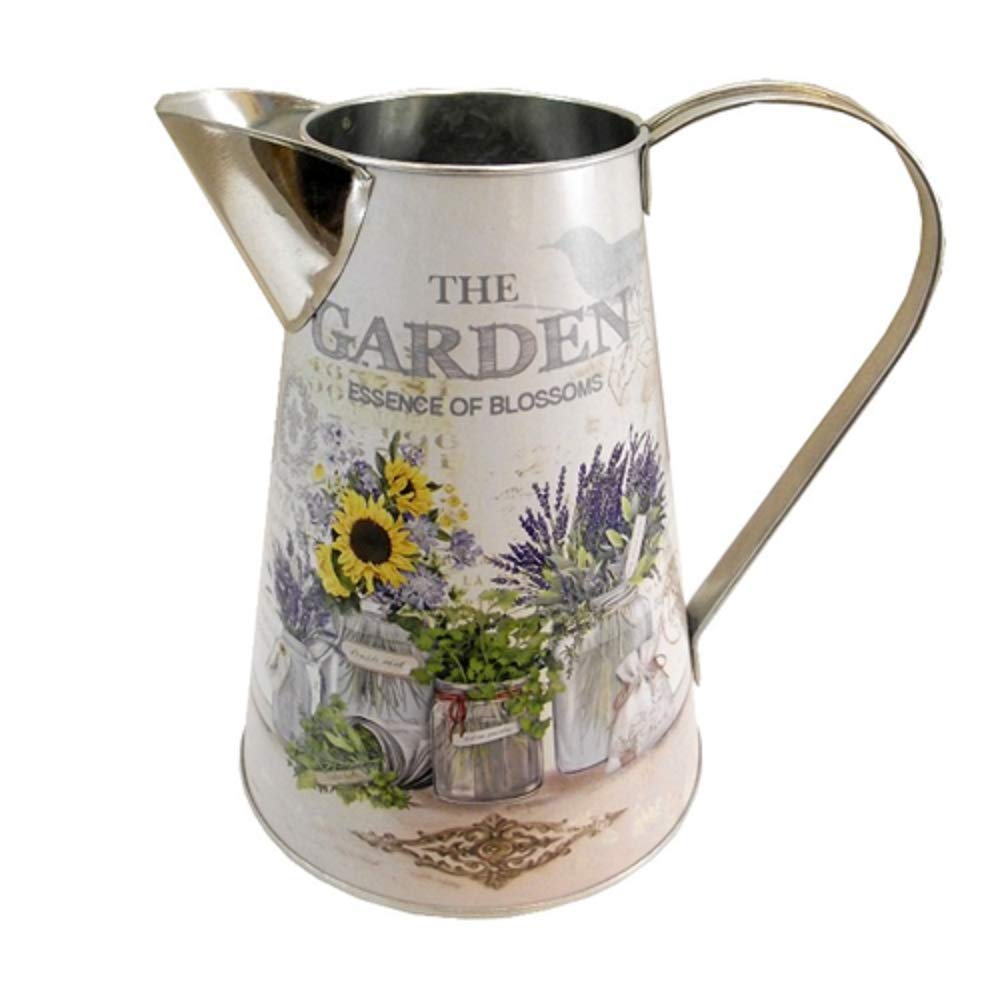 Florist Supplies Cream Large Jug Artificial Flower Vase Lavender Sunflowers Herbs Design "Garden" Metal Decal Style 22Cm