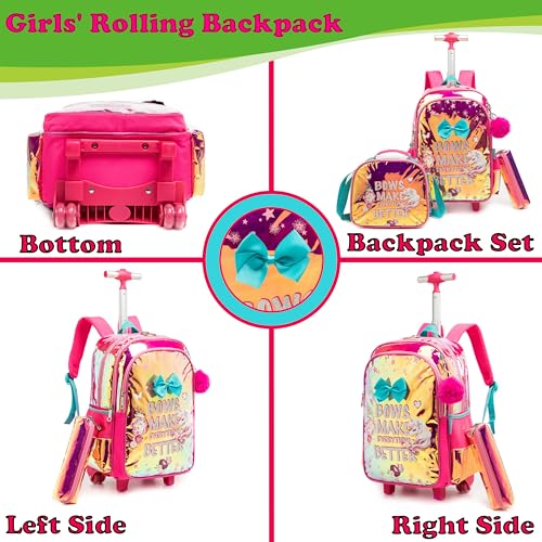 Egchescebo Kids Rolling Clear Butterfly with Letters Backpack for Girls 17" Flamingo Childrens Luggage with Wheels Toddler Travel Suitcase Transparent Backpacks Girl Kid Lunch Escolares Elementary Red3