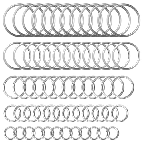 Ymeibe 60Pcs 5 Sizes Silver Metal O Rings Multi-Purpose 304 Stainless Steel Ring for Hardware Bags Belts Dog Leashes DIY Macrame Craft Supplies