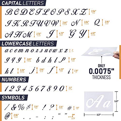 Letter Stencils for Painting on Wood - Alphabet Stencils with Calligraphy Font Upper and Lowercase Letters - Reusable Plastic Art Craft Stencils with Numbers and Signs - Set of 36 PCs 8.27"x5.87" (AA)