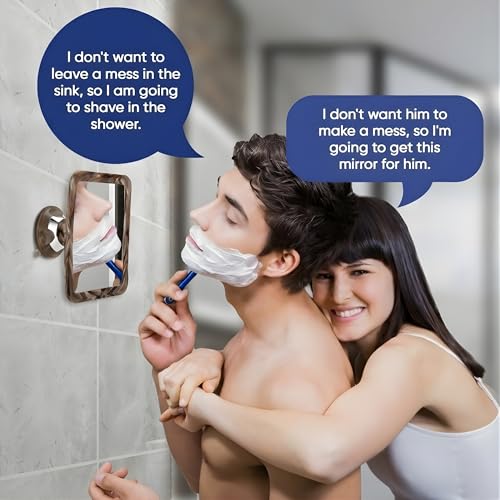 Image of MIRRORVANA Fogless Shower Mirror for Shaving - Shatterproof Surface, Upgraded Suction Cup, and 360 Swivel Design - 6.3 inch x 6.3 inch (Cocoa Marble Print)