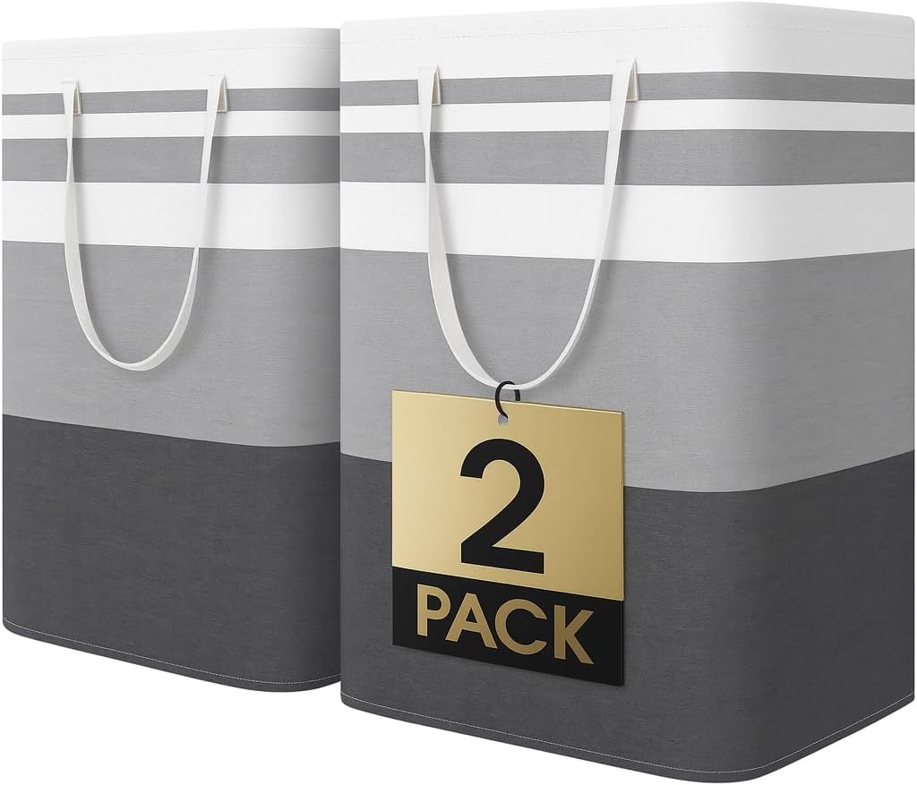 Abela Home Products Laundry, Collapsible, Freestanding, Laundry Basket, (2 Pack), Large, Foldable, Hamper, with Handles, Water-Resistant Lining, Portable Laundry Bin for Dorm, Bathroom, RV, Bedroom