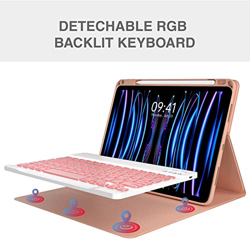 Joyfast Ipad Air 5Th Generation Case With Keyboard, Rotatable Folio Cover With Pencil Holder, Magnetic Rgb Backit Keyboard For Ipad Pro 11 Inch Ipad Air 4Th Generation Ipad 10.9 Inch (Pink) #TOP1