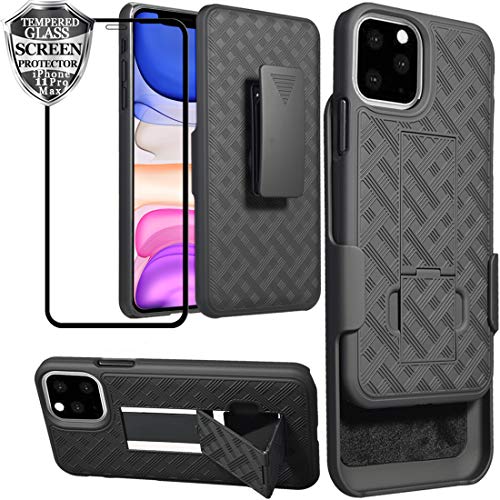 Ailiber Compatible with iPhone 11 Pro Max with Screen Protector, iPhone11 Pro Max Belt Clip Holster, Kickstand Holder Rugged Shockproof Slim Protective Cover for iPhone 11Pro Max 6.5inch - Black