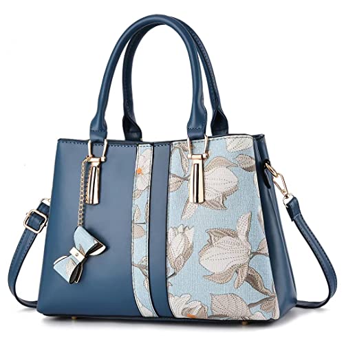 Bolsas e bolsas de mão bordadas personalizadas para mulheres bolsa de couro com alça superior bolsa de ombro grande, Azul