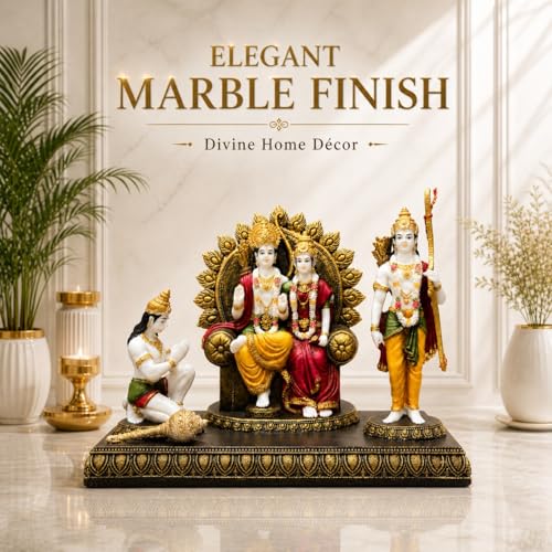 Image of ARMONIA Ram Darbar with Ram, Laxman, Sita & Hanuman Murti Idol Statue for Home Decor Temple | Marble Dust Finish- Multicolor - 24 * 32 cm | Best Gift for Wedding & Housewarming (Including Cloth)