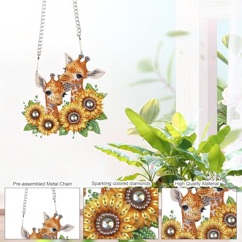 Image of AiYuanzsh Sunflower Giraffe 5D DIY Diamond Art Painting Hanging Kits Creative Design Special Shaped Crystal Pendant Kits Home Decoration Ornament