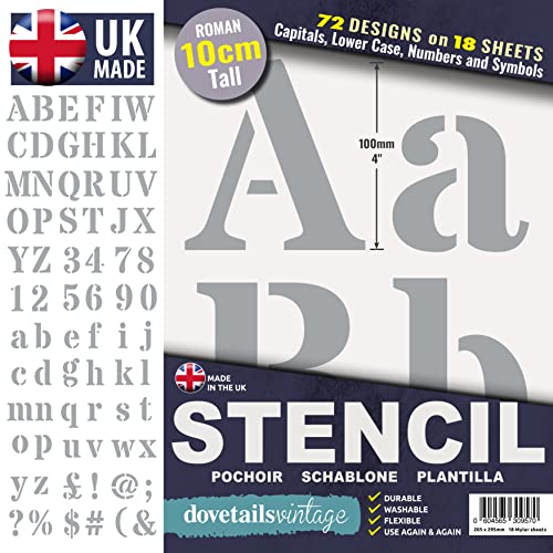 10 cm hohe Buchstabenschablonen, 72 Motive zum Malen auf Holz, römische Großstädte, Kleinbuchstaben, Zahlen und Symbole, ganzes Alphabet und Zahlenschablonen Cover