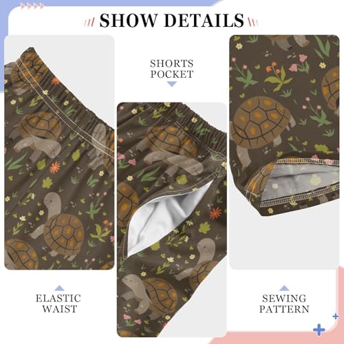 Lovely Turtle Florals Boys Long Pants Soft Trousers Elastic Waist Kids Lounge Bottoms with Pockets S-XL4