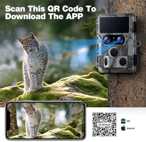 VOOPEAK Wildlife Camera WiFi, Starlight Night Vision Dual Lens Native 4K 60MP 30FPS Bluetooth Trail Game Cameras with IMX458 Sensors Hunting Cam