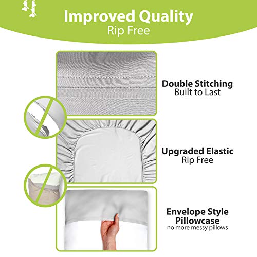 Bampure Bamboo Sheets King Size - 100% Organic Bamboo - 4Pc Set - Superior Soft & Cooling Sheets - Up To 16’’ Deep Pocket - Luxury Series - 1 Flat Sheet,1 Fitted Sheet,2 Pillowcases (King Light Grey) #TOP6