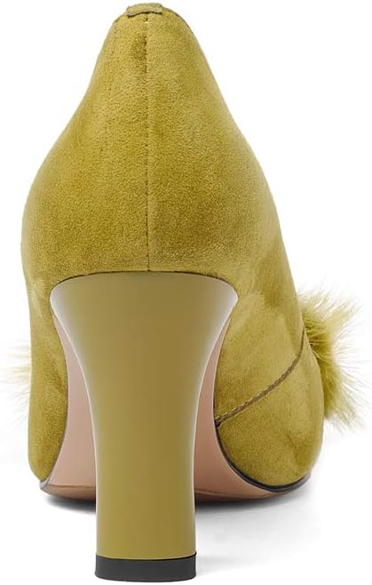 Suede Leather Women's Square Toe Chunky Heels Vintage Floral Handmade Dress Pump Shoes with Fur Pearl