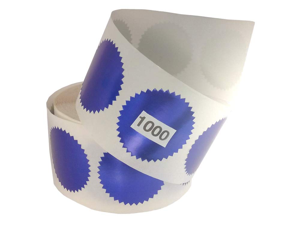 Blue Legal Embossing Labels, Metallic Foil Stickers, 2" Starburst Serrated Edge Seals, (Awards, Crafts, Envelopes, Notary Embossing) ROLL of 1000