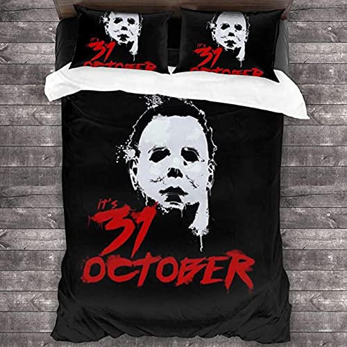BOKAQI Juego De Ropa De Cama, Funda Nórdica Y Funda De Almohada De Microfibra, Ropa De Cama De Tres Piezas con Estampado Digital 3D Curse of Michael Myers,A,260×220cm