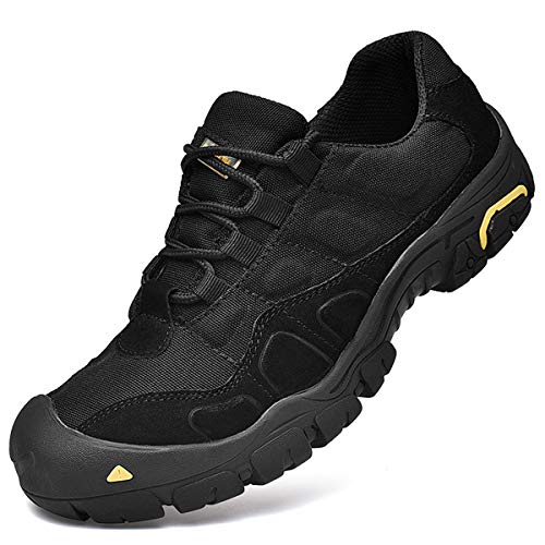 CHICLOVEY Men's Non-Slip Outdoor Hiking Sneakers Casual Lace Up Breathable Loafers Shoes Black 9.5