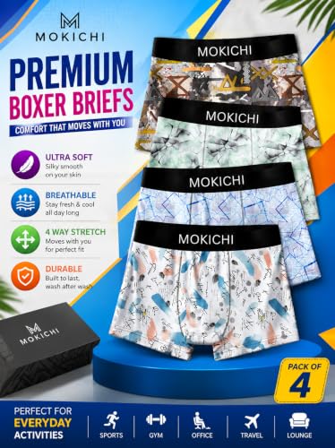 Image of Men's Printed Trunks | Boxer Brief Underwear with Broad Elastic Waistband and Contoured Pouch | Multicolour, Pack of 4