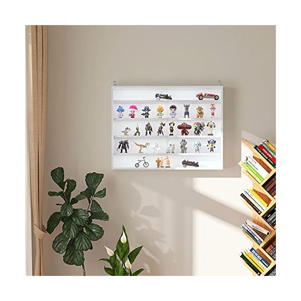 HOMCOM 5-Tier Wall Display Shelf Unit Cabinet w/ 4 Adjustable Shelves Glass Doors Home Office Ornaments 60x80cm White - Image 4