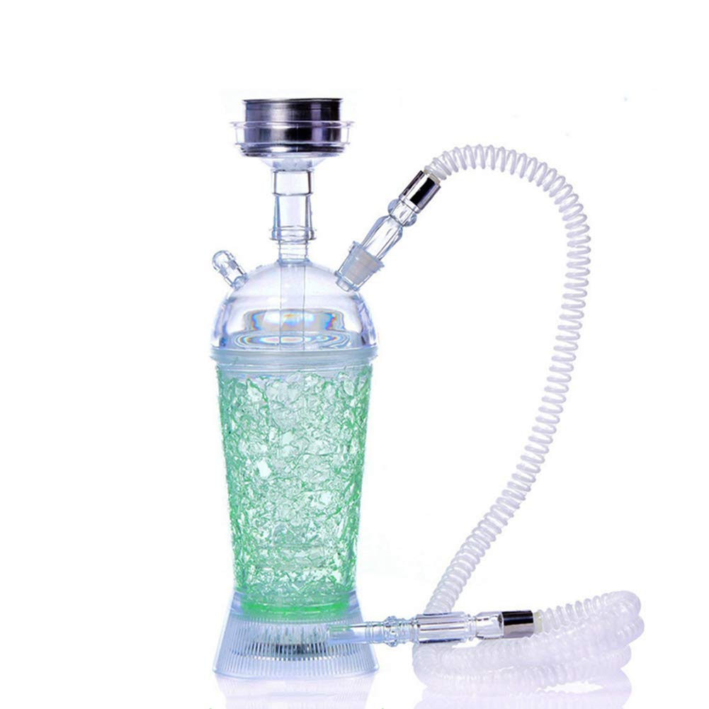 Set de narguilé en Acrylique avec lumière LED, Set de narguilé LED Shisha, Support pour Bol en métal Sheesha avec Bol en Silicone et lumière LED colorée pour Profiter de Fumer,Vert