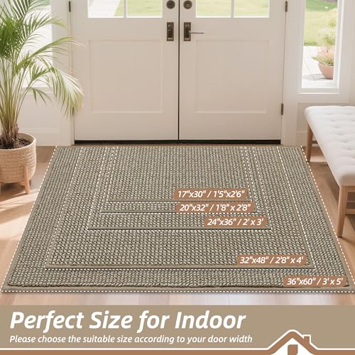 Image of BEQHAUSE Dirt Trapper Door Mat 36 inch x 60 inch, Non-Slip Washable Doormats Entrance Mat, Dirt Resistant and Absorbent Welcome Mat, Low Profile Floor Mats for Front Back Door and Entryway, Light Beige
