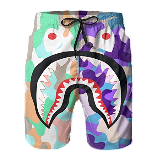 GIPHOJO Bape Camouflage Classic Men's Beach Shorts Track Pants with Pocket Quick-Drying, Beachwear Summer, Quick Dry Printed, Well Made, Light Weight with Mesh Lining Green,Medium