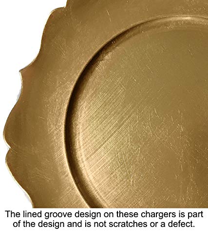 Tiger-Chef-13-inch-Gold-Distressed-Scalloped-Rimmed-Round-Charger-Plates-Melamine-Plastic-Dinner-Chargers-for-Wedding-Reception-Table-Place-Settings-Pack-Of-96