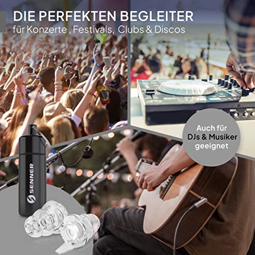 Senner MusicPro - Gehörschutz Ohrstöpsel Konzert, Festival, Musik und Party - Gehörschutz für Musiker, mit Schlüsselanhänger - Hi-Fi Gehörschutzstöpsel Earplugs | SNR 20 dB, clear/transparent