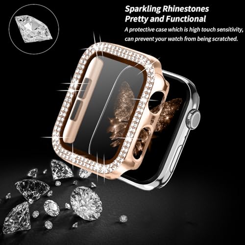Magnetic Band for Women Compatible with Apple Watch Band 38mm 40mm 41mm 42mm 44mm 45mm 46mm Milanese Stainless Steel Loop with Bling Protective Case, Dressy Metal Strap Replacement iWatch Band