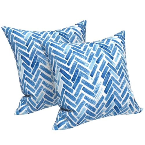 LVTXIII Outdoor Throw Pillow Covers 16 x 16 Inch, Covers ONLY Modern Cute Pattern Decorative Square Toss Pillow Case Pack of 2 for Home Patio Garden Sofa Bed Furniture, Blue Bricks