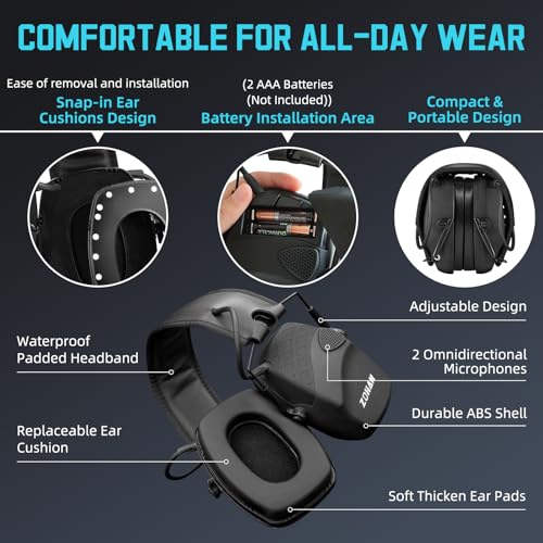 Image of ZOHAN EM054 Electronic Ear Protection for Shooting Range with Sound Amplification Noise Reduction, Ear Muffs for Gun Range