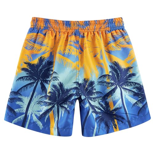 Image of Cozople Teen Boys Swim Trunks Size 14 16 Beachwear Swimsuit Stretchy Boxer Brief Liner Swim Shorts Hawaii Palm Tree Graphic Quick Dry UPF Beach Board Shorts for Teens Beachwear