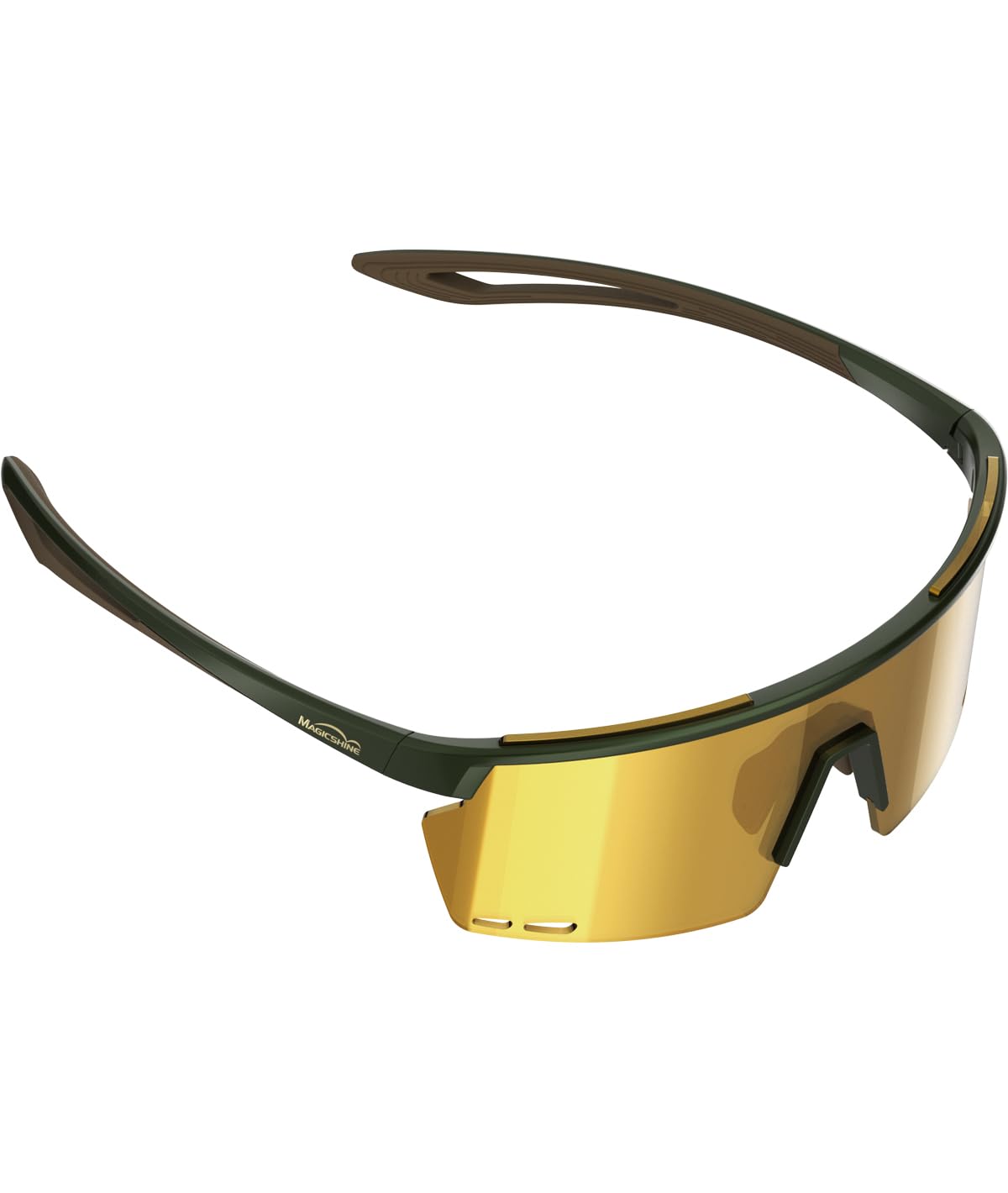 Magicshine ROUELEUR okulary rowerowe, kolorowe i fotochromowe soczewki, obustronny design unisex na ulicę, gravel i MTB (zielono-brązowa - soczewka fotochromowa złota)