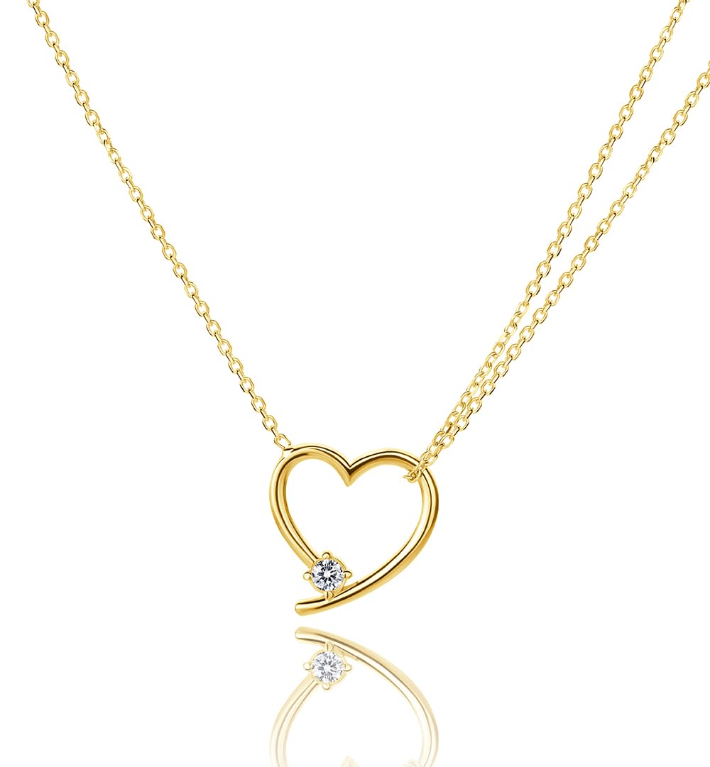 MIORE Collar Mujer Plata de Ley 925 Bañado en Oro de 18K 750 o Collar Mujer Oro Blanco 9 Quilates 375 y Cadena Plata 45cm, Colgante Corazón, Hecho a Mano, Joyas Dorados con Joyero