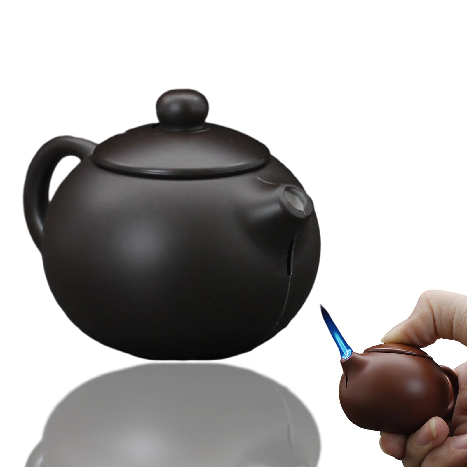 Teapot Lighter, Refillable Butane Lighter, Windproof Butane Soft Flame Torch (No Gas)- Black