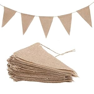 Vlaggetjesslinger van linnen, vintage jute, 10 m, met 48 rustieke vlaggetjes voor bruiloft, decoratie, verjaardag of…