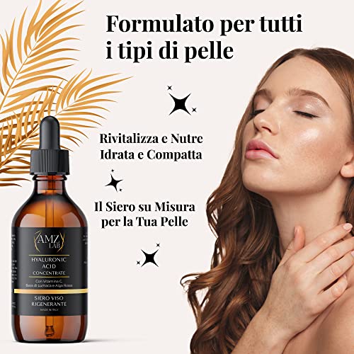 •100ml• Siero Viso Acido Ialuronico PURO, Siero Vitamina C, Con Bava Di Lumaca E Alga Rossa, Siero Idratante Ideale Come Crema Contorno Occhi Antirughe E Occhiaie, Made In Italy