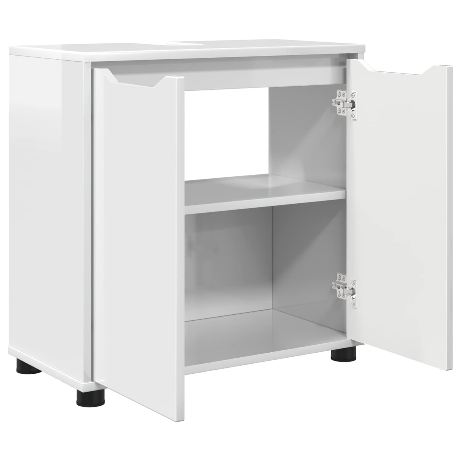 Meuble de lavabo de salle de bain blanc brillant avec 2 portes 60 x 30 x 60 cm - En bois - Espace de rangement et étagère réglable pour meubles de salle de bain - Rangement et espace de lavage