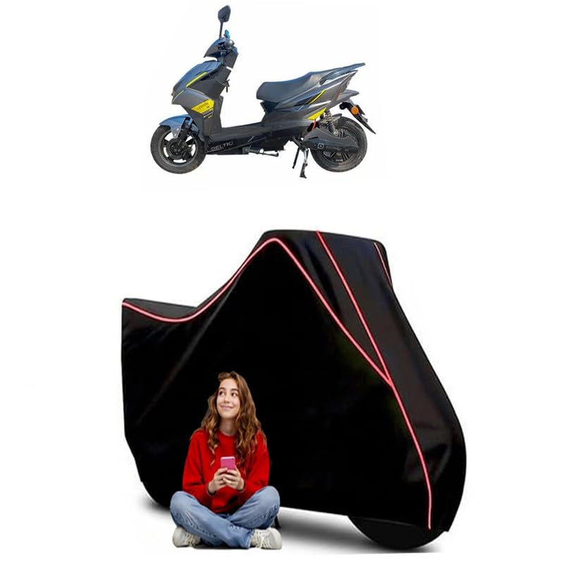 Image of Deltic Legion Lead Acid Scooty Bike Cover Water Resistant Outdoor Use Universal Fit Scooters Motorcycles Heavy Duty UV Protection Dust Rain Scratch Resistant Elastic Bottom Black Blue Piping