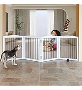 ZJSF Freestanding Foldable Indoor Dog Fence for Stairs Wood White Long Pet Gates for Dogs, Dog Ga...