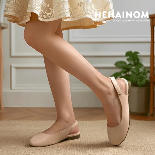 Image of Hehainom Girls Dress Shoes Slingback Flats Round Toe Toddler Little Kids Sandals Summer Flower Girl Communion Church Shoes
