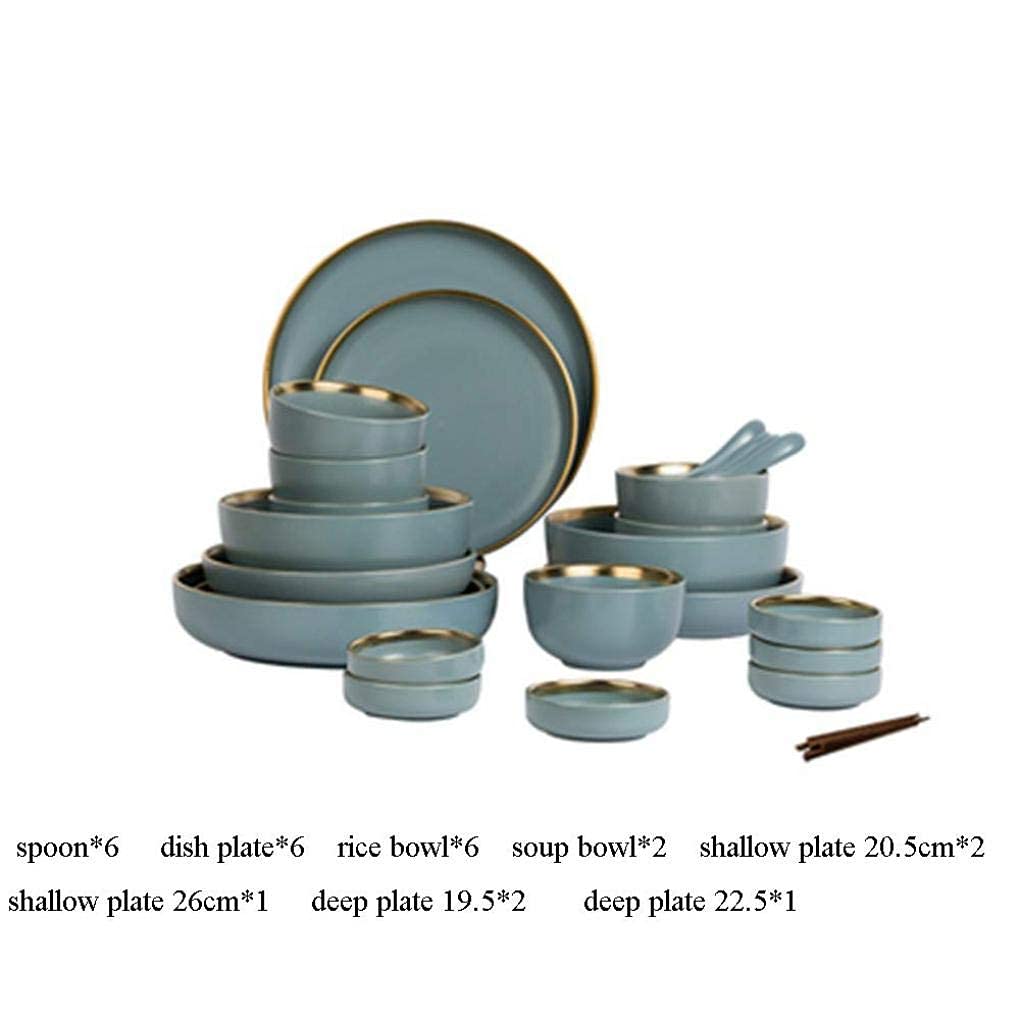 Ceramika zastawa stołowa, szaro-niebieska ceramiczna zastawa stołowa Phnom Penh połączenie matowego porcelanowego zestawu obiadowego nadaje się na bankietowe spotkanie rodzinne, 6 osób