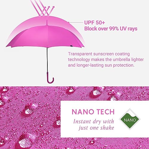Rumbrella AR2103B10-CA Hot Pink Umbrella Auto Open With J Hook Handle, 51In Stick Umbrellas Windproof thumb #3