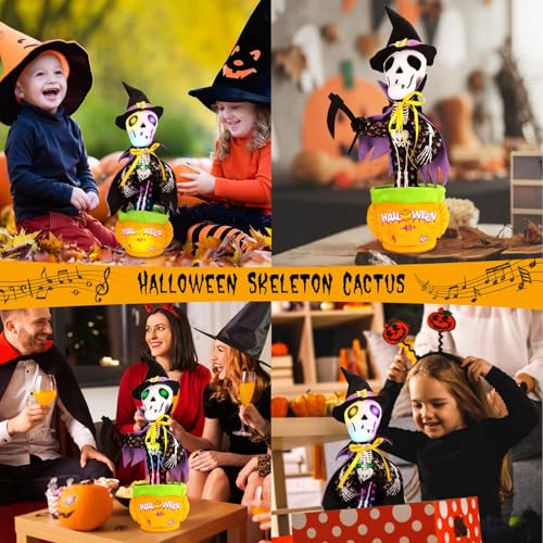 Image of Emoin Halloween Skeleton Dancing Cactus Mimicking Toy, Talking Skull Cactus Toy Repeats What You Say,Singing Glowing Halloween Indoor&Outdoor Decorations