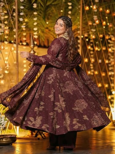Image of ANNI Designer Women's Viscose Blend Umbrella Style Printed Kurta Palazzo with Dupatta | Stylish Kurta Set for Women | Elegant Palazzos & Dupatta Set | Traditional Ethnic Wear