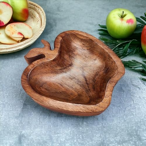Image of Decorative Wood Serving Trays Set,Aesthetic Tray,Rustic Nesting Trays Stackable Platters for Serving Cakes, Pastries, Snacks, Breakfast, Coffee Table (Apple Tray)