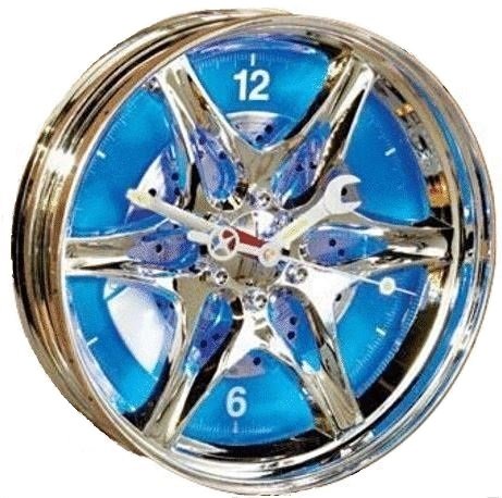 Hub Cap Wall Clock with Blue LED Lights-Man Cave Garage