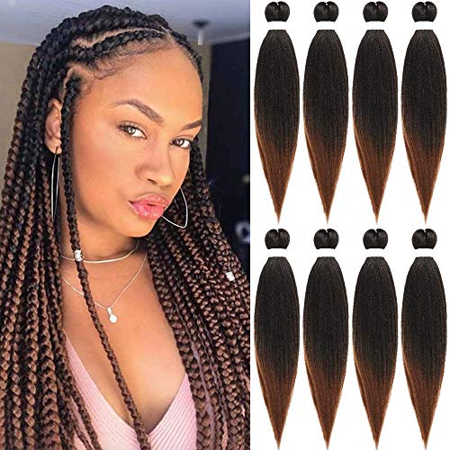 Ombre Braiding Hair Pre-Stretched Easy to Braid 8 Bundles Itch Free Synthetic Fiber Corchet Braids Yaki Texture Hair Extensions Hot Water Setting Ez Braid for Box Braids Colors Passtion Twists Hair