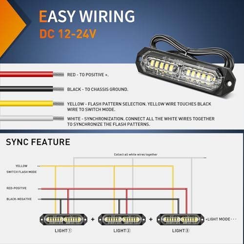 Image of Nilight 8PCS LED Strobe Lights 12V 24V Amber White Sync Feature Ultra Slim